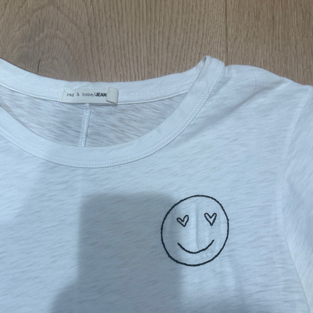 Rag & Bone White Tee with Heart Eyes Smiley Embroidery - Picture 2 of 6